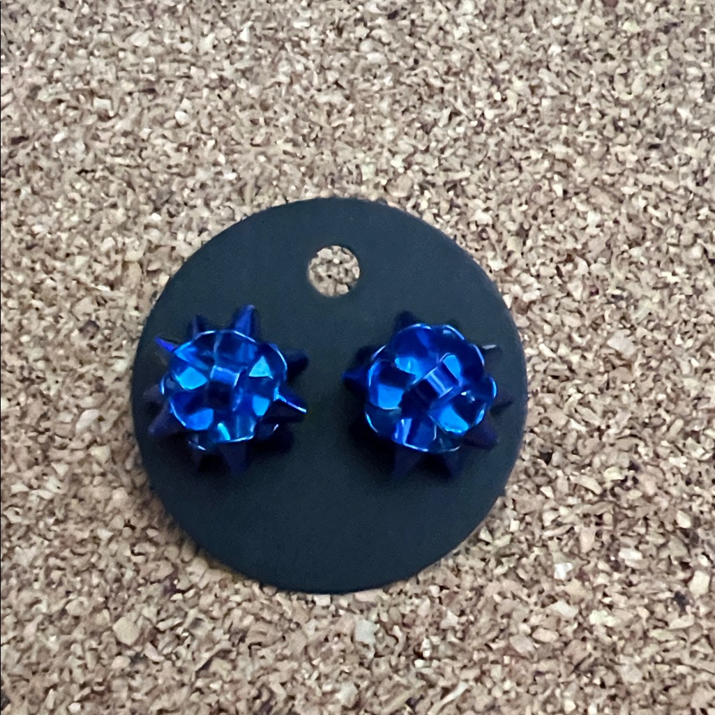 Blue Metallic Present Bow Earrings